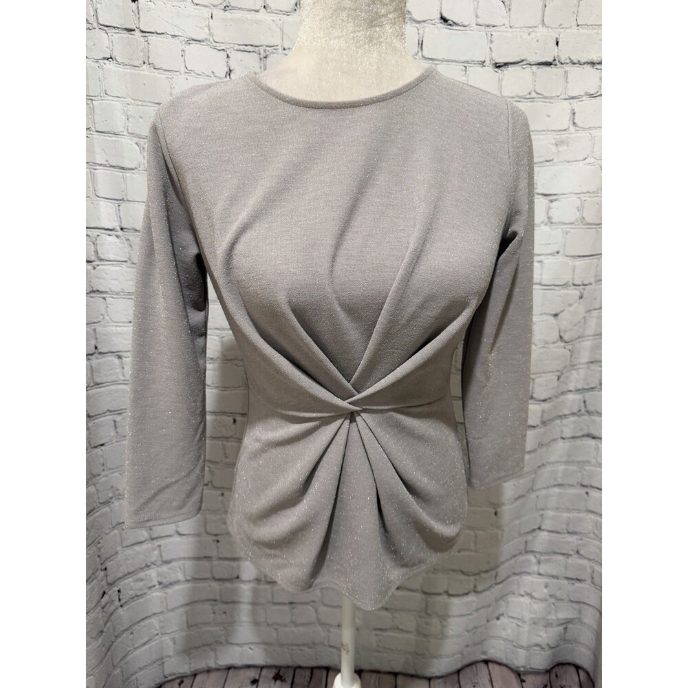 NWT Ann Taylor Silver Sparkle Long Sleeve Top Blouse Size XS